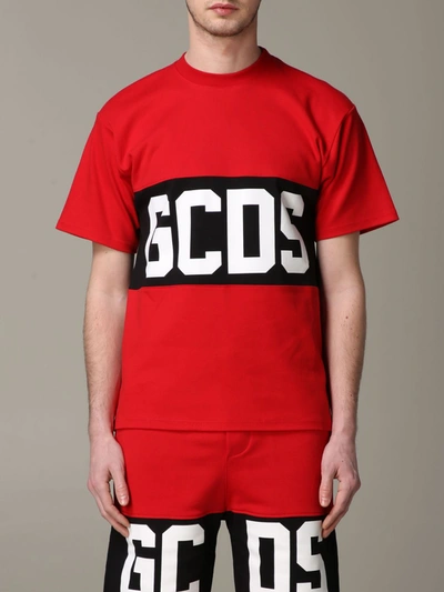 Shop Gcds Crew Neck T-shirt With Logo Print In Red