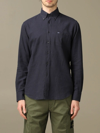 Shop Xc Linen Shirt With Button Down Collar In Blue