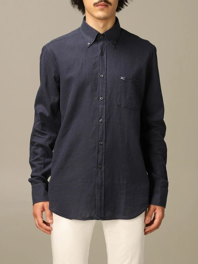 Shop Xc Shirt In Washed Linen With Button Down Collar In Blue