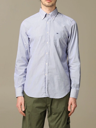 Shop Xc Shirt In Micro-striped Washed Cotton In Gnawed Blue