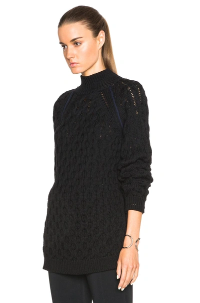 Shop Mugler Cable Knit Open Back Sweater In Black