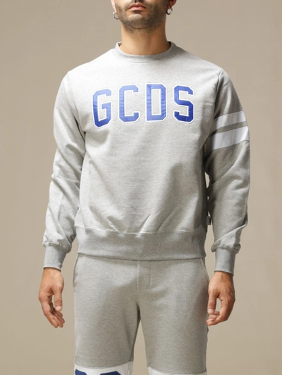 Shop Gcds Cotton Sweatshirt With Basic Logo In Grey
