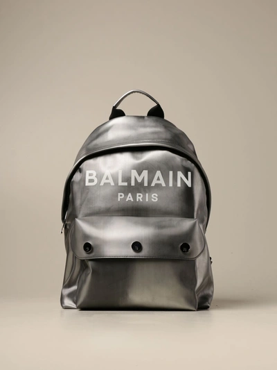 Balmain Backpack In Metallic Fabric With Logo In Silver | ModeSens