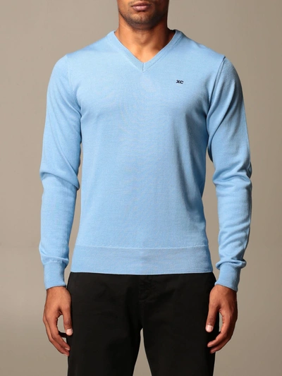 Shop Xc V-neck Sweater In Extrafine Merino Wool In Sky Blue