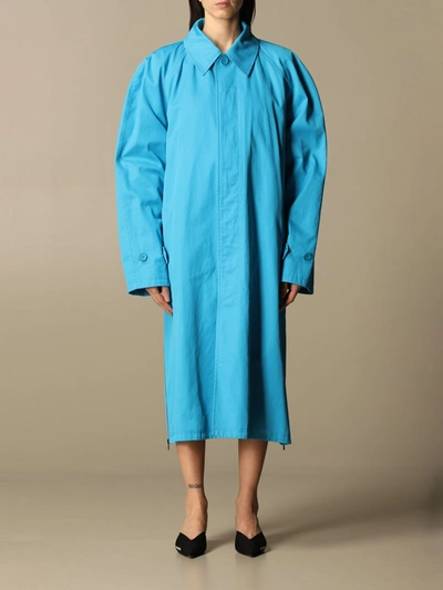 Shop Balenciaga Oversized Coat In Waterproof Cotton In Gnawed Blue