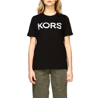 Shop Michael Michael Kors Crew Neck T-shirt With Logo In Black