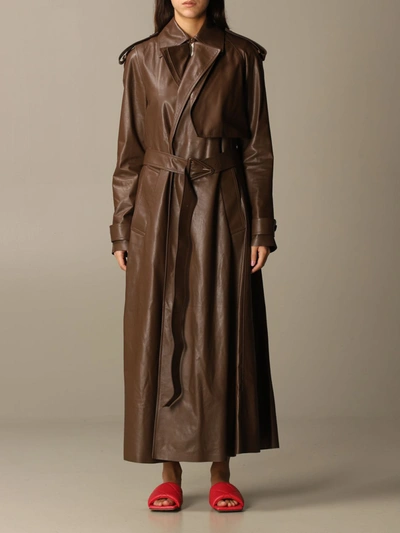 Bottega Veneta Leather Oversized Belted Trench Coat In Dark