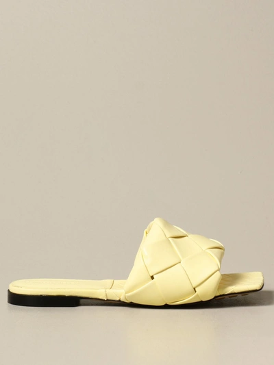 Shop Bottega Veneta Bv Lido Flat Sandal In Woven Nappa In Yellow