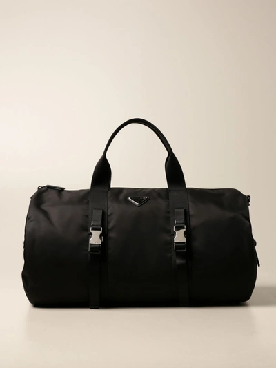 Shop Prada Duffle Bag In Technical Nylon With Triangular Logo In Black