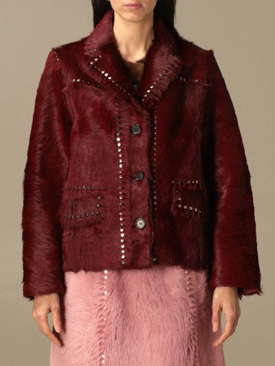 Shop Prada Fur Coats  Woman Color Red