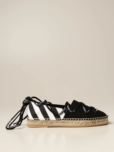 Shop Off-white Espadrilles In Canvas With Diagonal Striped Print In Beige