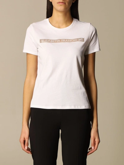 Shop Elisabetta Franchi Cotton Tshirt With Logo In White