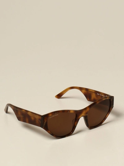 Shop Balenciaga Sunglasses In Acetate With Allover Logo In Brown