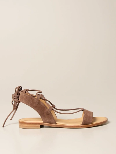 Shop Anna F Flat Sandals In Suede In Burnt