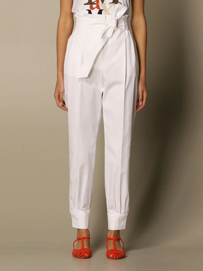 Shop Max Mara Eburnea Pants In Cotton Twill In White