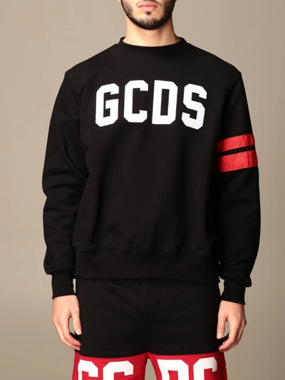 Shop Gcds Crewneck Sweatshirt With Bands And Logo In Black