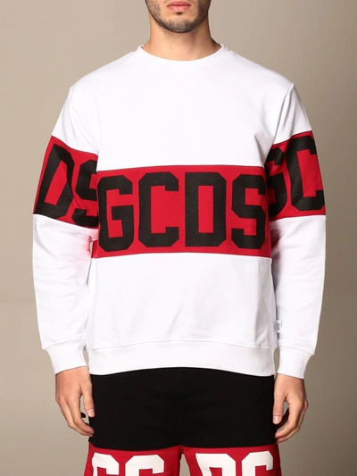 Gcds White Band Logo Sweatshirt In White
