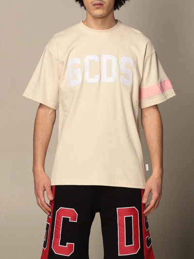 Shop Gcds Cotton Tshirt With Big Logo In Milk