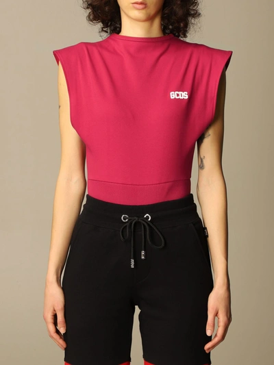 Shop Gcds Body In Cotton With Logo In Cherry