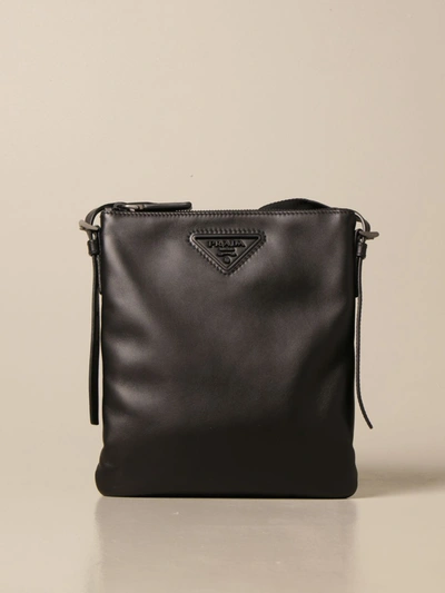 Shop Prada Leather Bag With Triangular Logo In Black