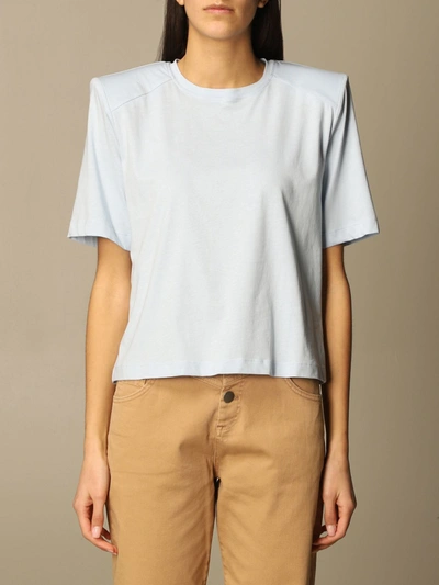 Shop Federica Tosi Basic Tshirt With Padded Shoulder Straps In Gnawed Blue