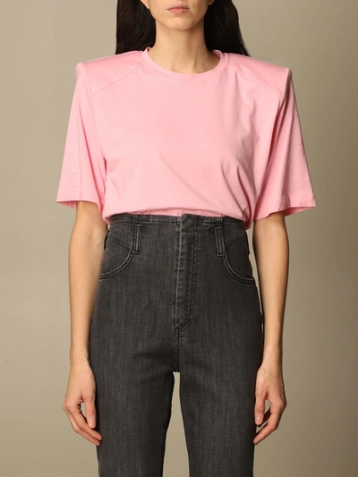 Shop Federica Tosi Basic Tshirt With Padded Shoulder Straps In Pink