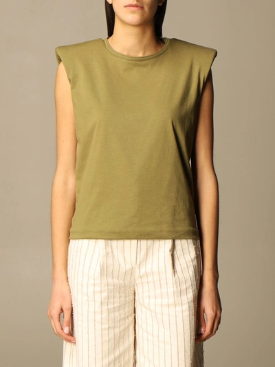 Shop Federica Tosi Basic Tshirt With Padded Shoulder Straps In Military