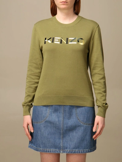 Shop Kenzo Crewneck Sweater With Logo In Dove Grey