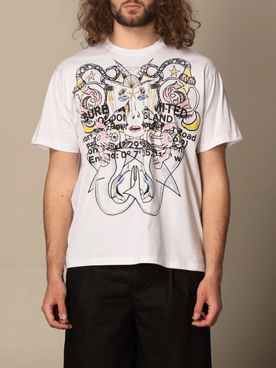 Shop Burberry Montage  Tshirt In Cotton With Logo Print In White