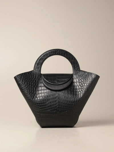 Shop Bottega Veneta Doll Salon 01 Bag In Crocodile Print Leather In Black