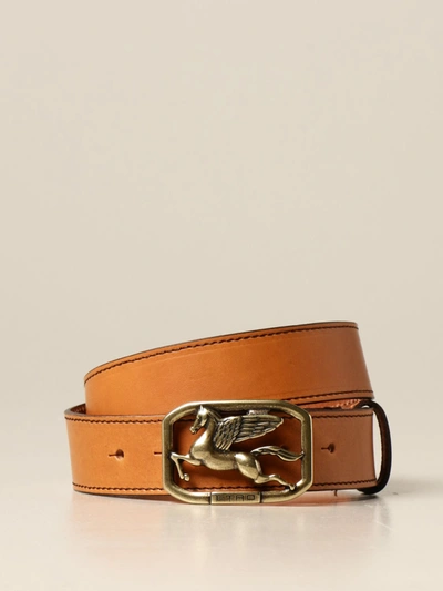 Shop Etro Pegaso  Leather Belt In Orange