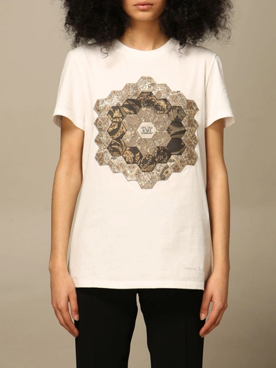 Shop Max Mara Cotton Tshirt With Big Print In White