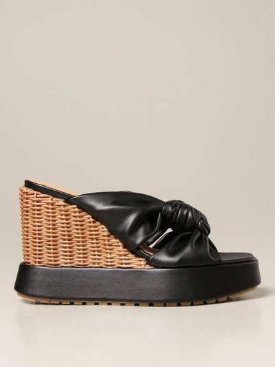 Paloma Barceló Paloma Barcelò Wedge Shoes Deseado Paloma Barcel&ograve;  Wedge Sandals In Leather In Black | ModeSens