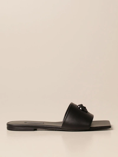 Shop Versace Slide  Sandal In Leather With Medusa Head In Black