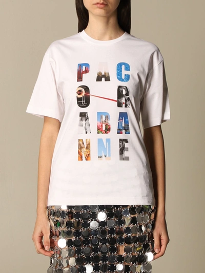 Shop Rabanne Cotton Tshirt With Lettering Print In White