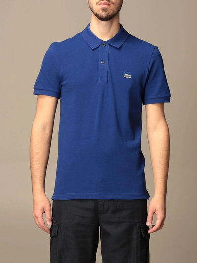 Shop Lacoste Basic Cotton Polo Shirt With Logo In Gnawed Blue