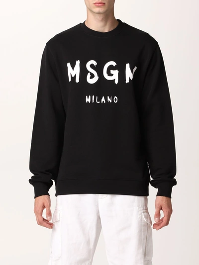 Shop Msgm Crewneck Sweatshirt With Logo In Black 1