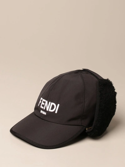 Shop Fendi Nylon Baseball Hat With Ear Flaps In Black