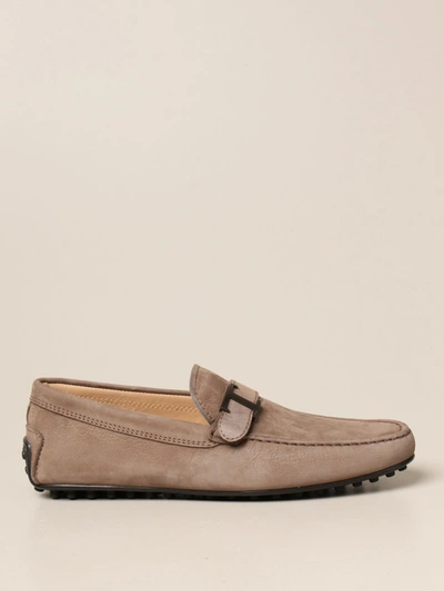 Tod's Moccasin In Nubuck With Strap And T Logo In Dove Grey | ModeSens