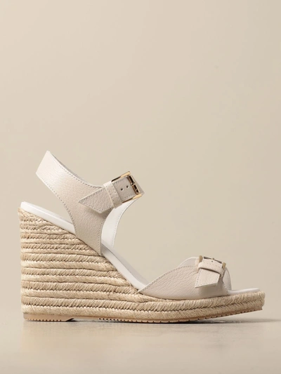 Shop Hogan Wedge Sandal In Leather With Buckle In Ivory