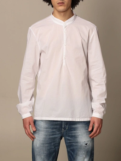 Shop Dondup Shirt With Mandarin Collar In White