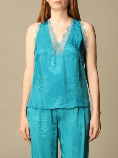 Shop Pinko Lingerie Top In Viscose And Lace In Green