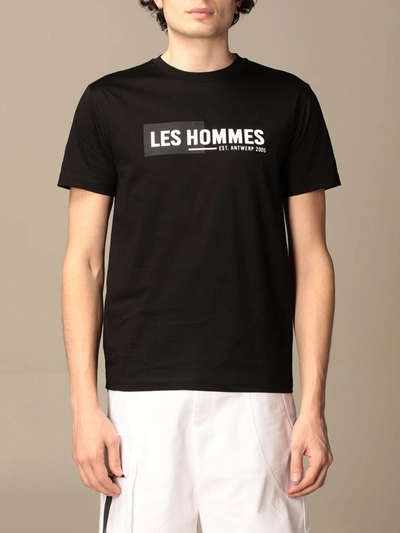 Shop Les Hommes Cotton Tshirt With Big Logo In Black