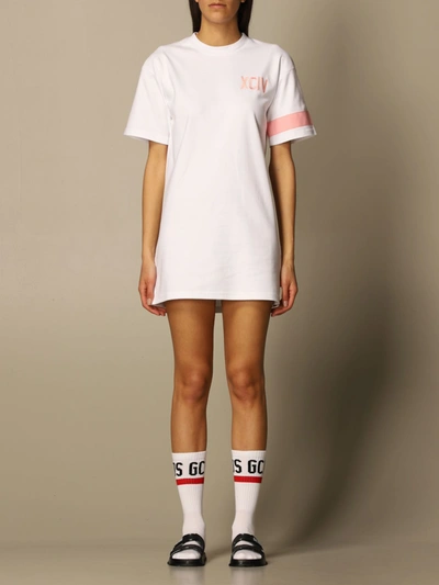 Shop Gcds Cotton Tshirt Dress With Big Logo In White