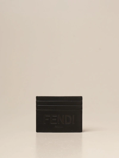 Shop Fendi Credit Card Holder In Leather In Black