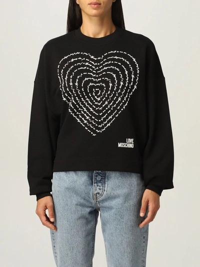 Shop Love Moschino Sweatshirt In Cotton With Print In Black