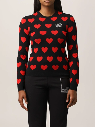 Shop Love Moschino Jacquard Sweater With Hear's In Black