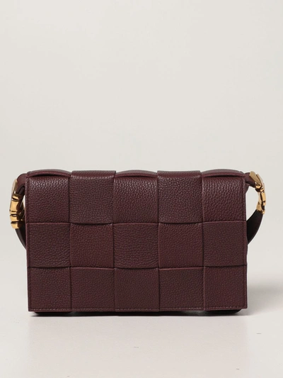Shop Bottega Veneta Macro Cassette Bag In Woven Grained Leather In Burgundy