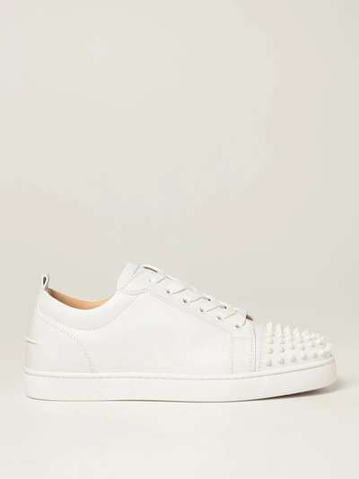 Shop Christian Louboutin Louis Junior  Trainers In Leather With Studs In White