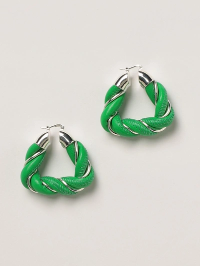 Shop Bottega Veneta Earrings With Circles In Woven Leather In Green